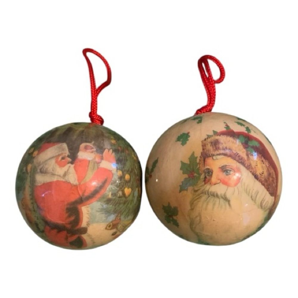 Set‎ of 6 Festive Vintage Decoupage Christmas Tree Ornaments Holiday Retro
